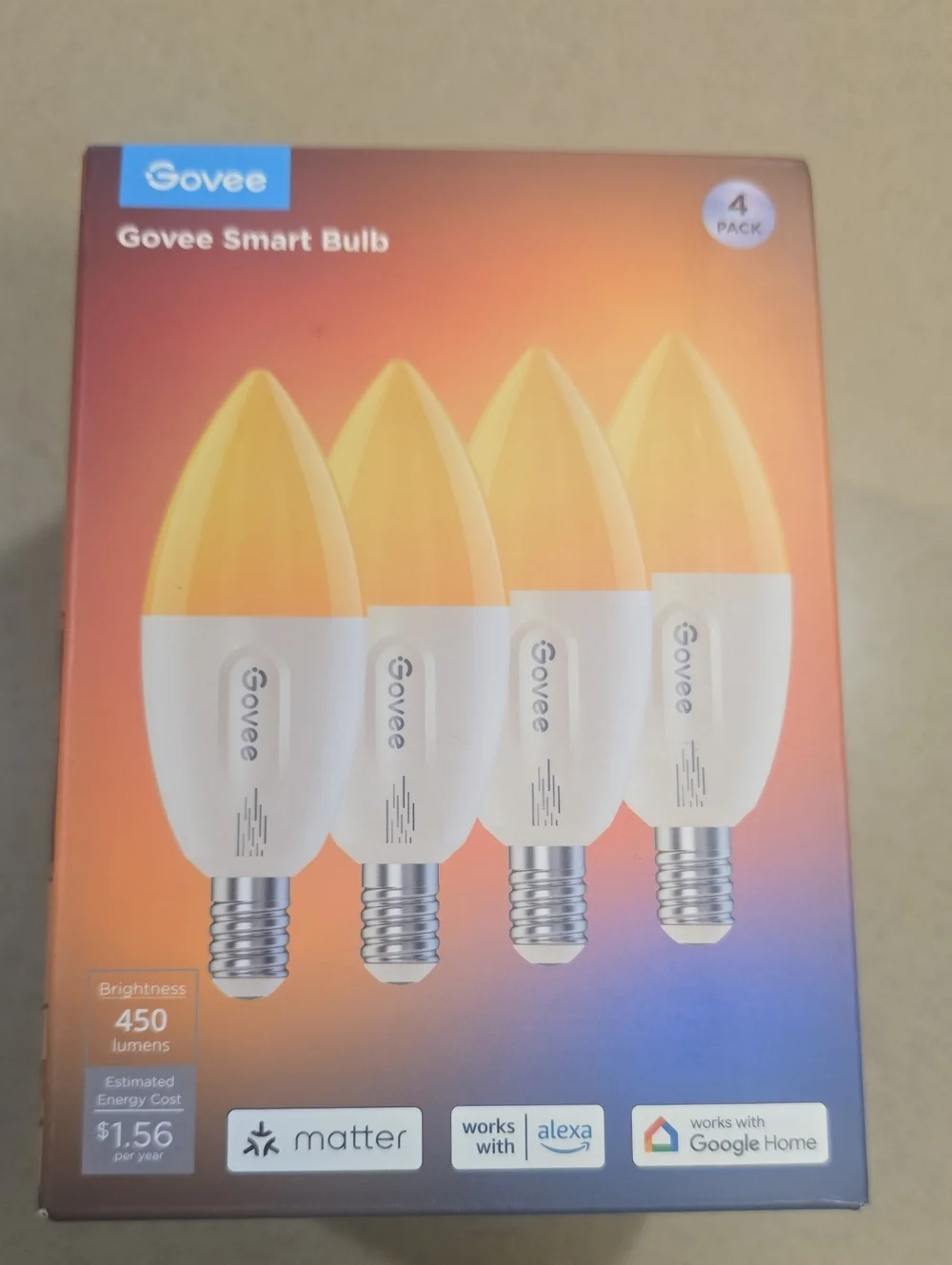 Govee E12 Led Bulb, Color Changing Candelabra Bulbs 450 LM, 80 CRI, 4 Pack